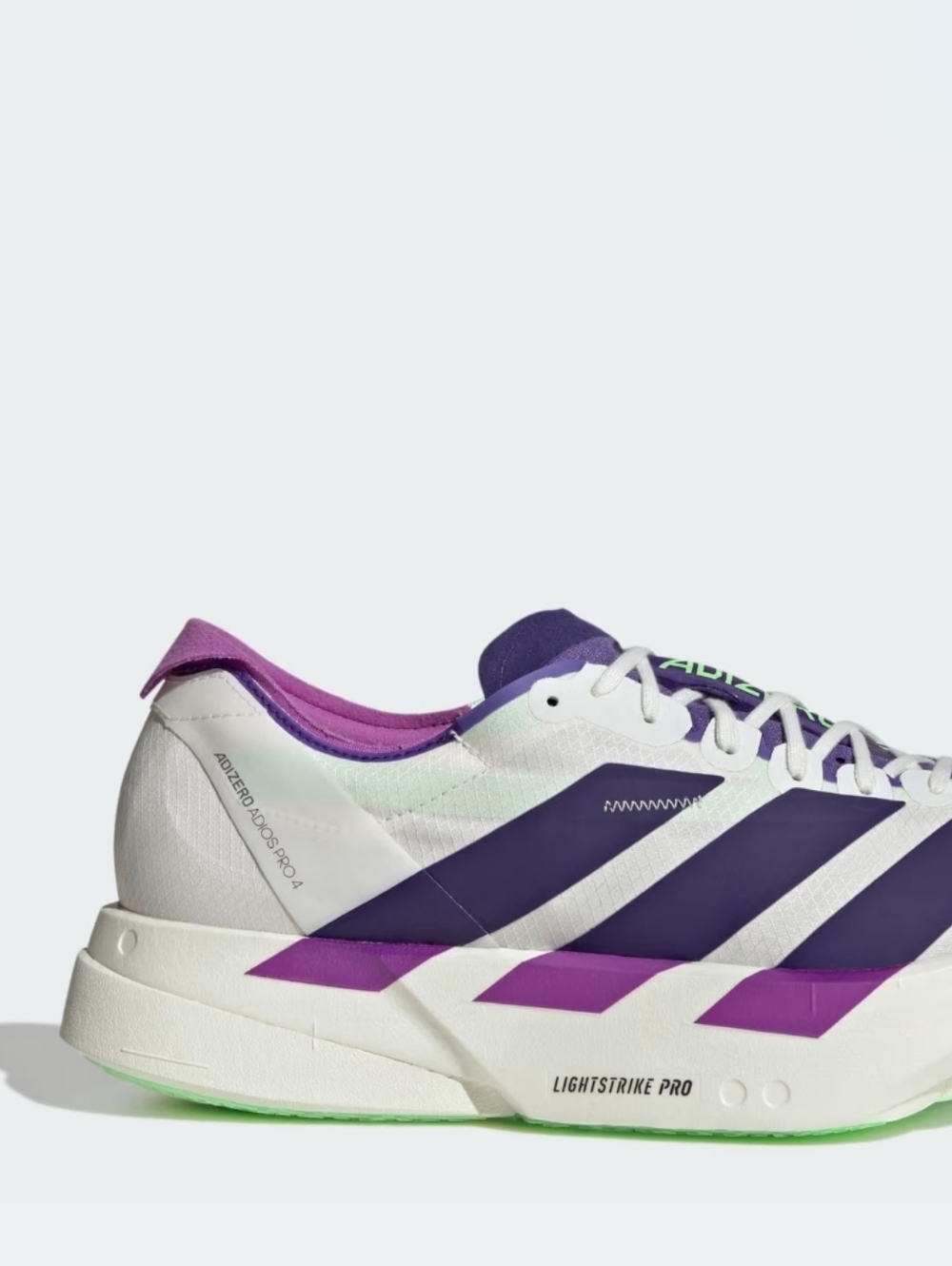 adidas Adizero Adios Pro 4 Core White Purple Lime JR1656 Men's Size 10 New - Picture 5 of 12